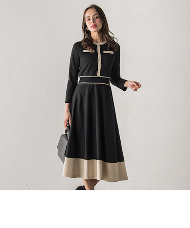 バイカラーニットワンピース