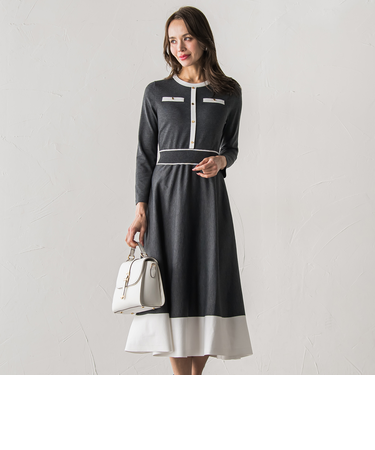 バイカラーニットワンピース