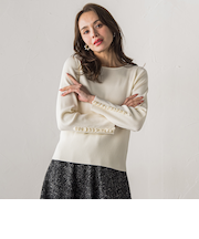 袖フリルパールリブニット