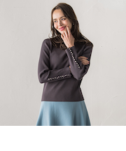 袖フリルパールリブニット