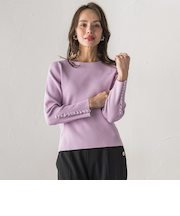 袖フリルパールリブニット