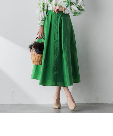 フロントボタンタフタスカート