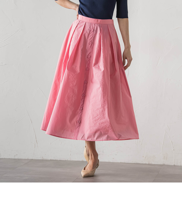 フロントボタンタフタスカート