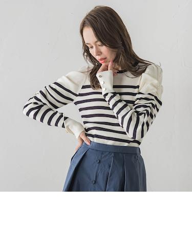 シャーリングスリーブニット