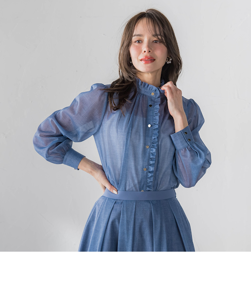 オーガンジーデニムブラウス