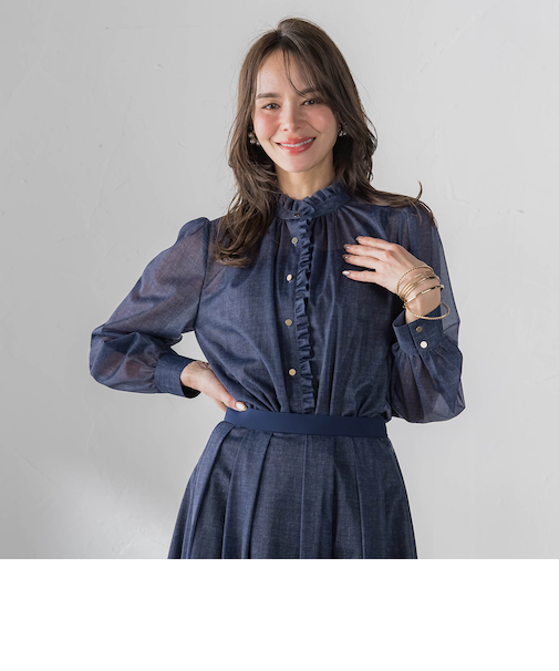 オーガンジーデニムブラウス