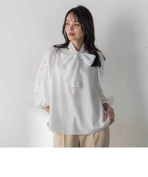 袖レースブラウス