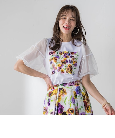 【KEITA KAWASAKI × Viaggio Bluコラボ】袖チュールプリントTシャツ