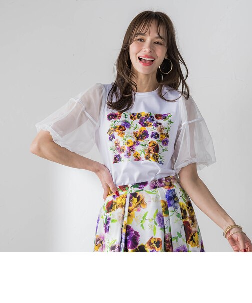 【KEITA KAWASAKI × Viaggio Bluコラボ】袖チュールプリントTシャツ