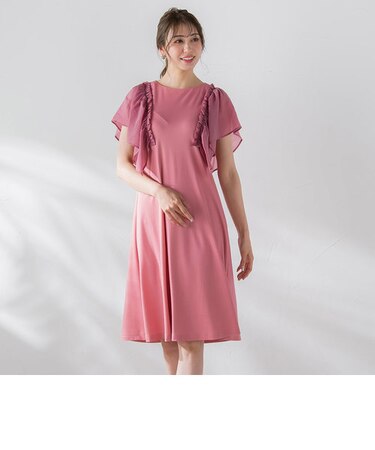袖フリルワンピース《洗濯機で洗える》