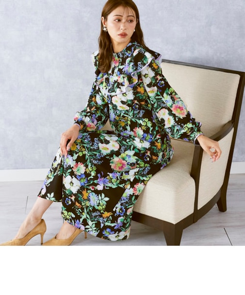 マルチカラーフラワープリントワンピース