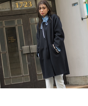 ノーカラーパールコート≪洗濯機で洗える≫