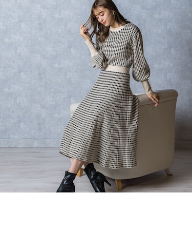 【WEB別注】千鳥柄ニットプルオーバー≪セットアップ対応/手洗い可能≫