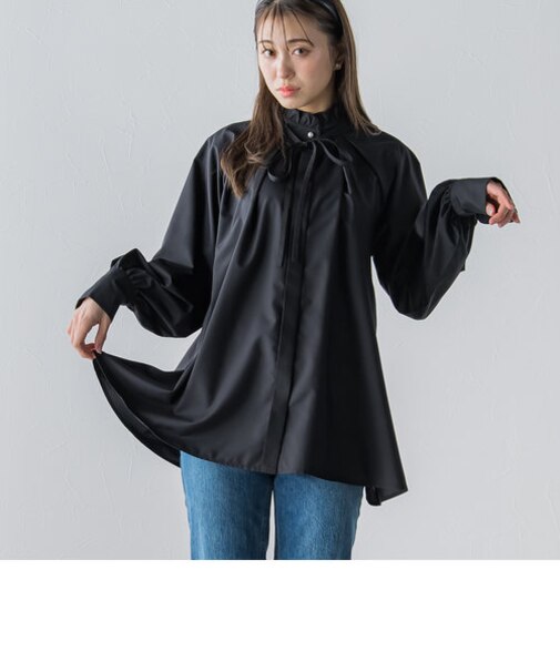 リボンチュニックブラウス《洗濯機で洗える》