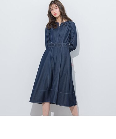 【大きいサイズ】デニムシャンブレーV開きワンピース