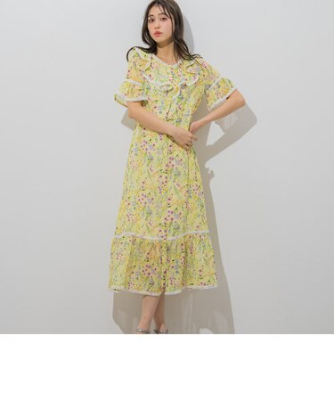 フラワープリントシフォンワンピース≪手洗い可能≫