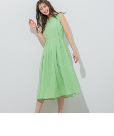 【大きいサイズ】リネンライクキレリラワンピース≪洗濯機で洗える≫