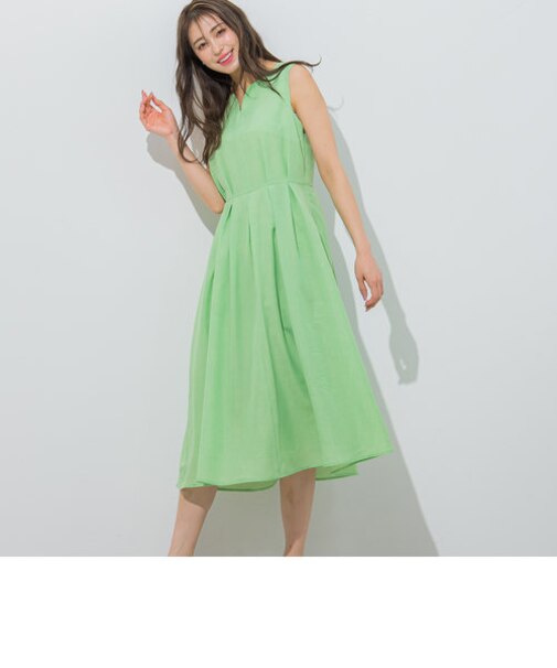 【大きいサイズ】リネンライクキレリラワンピース≪洗濯機で洗える≫