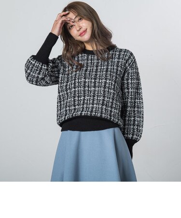 【大きいサイズ】ツィード長袖ニット≪手洗い可能≫