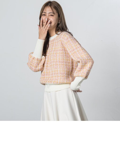 【大きいサイズ】ツィード長袖ニット≪手洗い可能≫