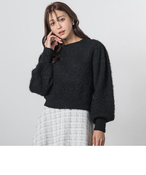 ショルダーパフシャギーニット