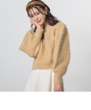 ショルダーパフシャギーニット