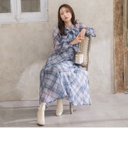 シアーチェックフレアスカート≪手洗い可能/セットアップ対応≫
