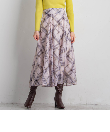 シアーチェックフレアスカート≪手洗い可能/セットアップ対応≫