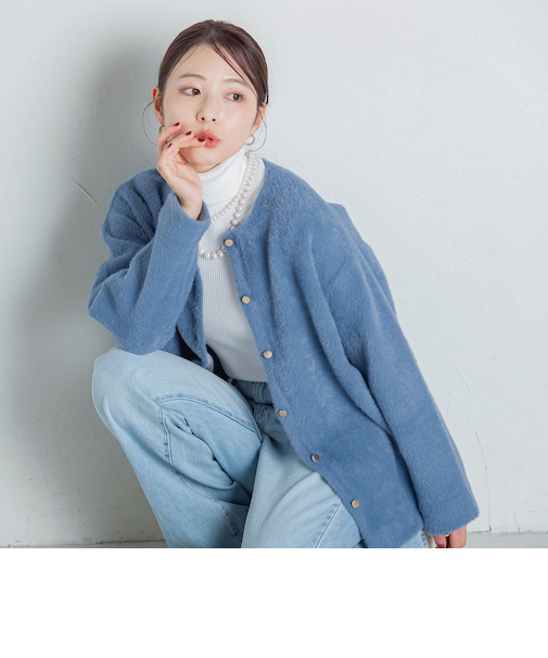 【新色追加】フェレットタッチWフェイスニットカーディガン≪手洗い可能≫