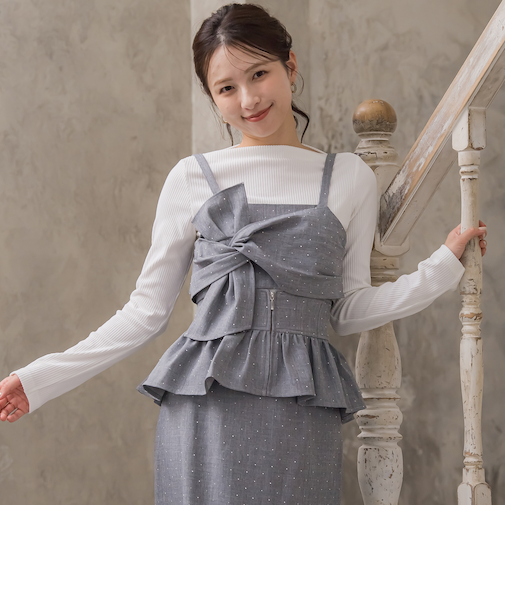 ラインストーンリボンビスチェアンサンブル≪手洗い可能≫