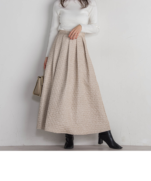 ＊未使用タグ付【アナイ】フレアスカート　ジャガード　ロング　ホワイト　38 スターダストジャガードタックフレア スカート | ANAYI/アナイ