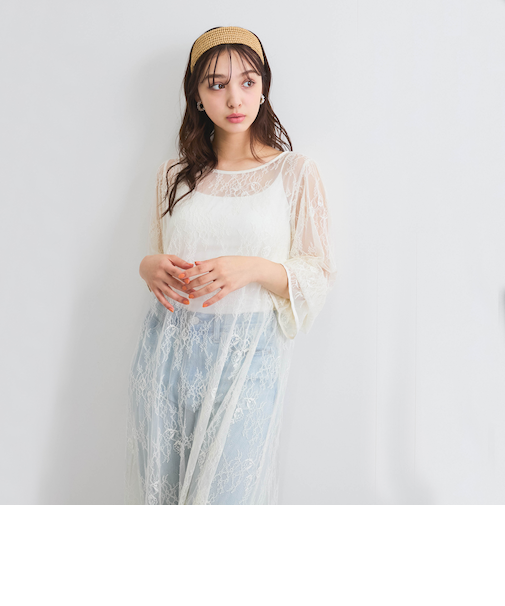 シアーストレッチレースワンピース≪洗濯機で洗える≫