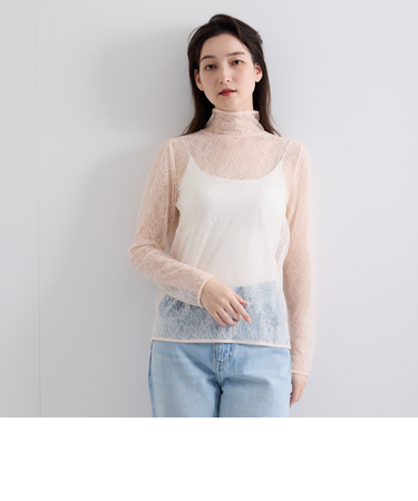 フラワーレースハイネックトップス≪洗濯機で洗える≫