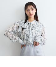 ラメストライプラッフルタイブラウス≪手洗い可能≫