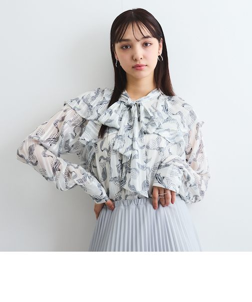 ラメストライプラッフルタイブラウス≪手洗い可能≫