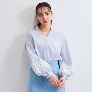 レース切替スキッパーシャツ≪洗濯機で洗える≫