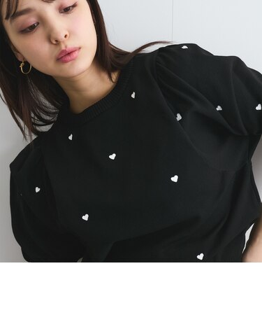 ハート柄ボリュームスリーブニットプルオーバー≪手洗い可能≫