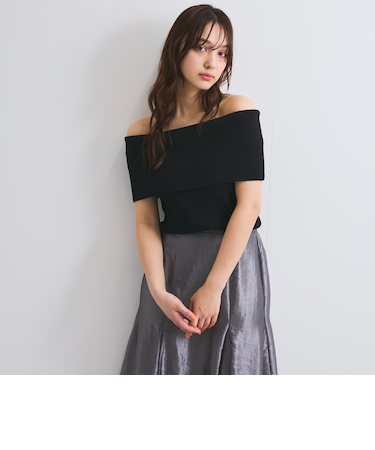 リブニットオフショルプルオーバー≪手洗い可能≫