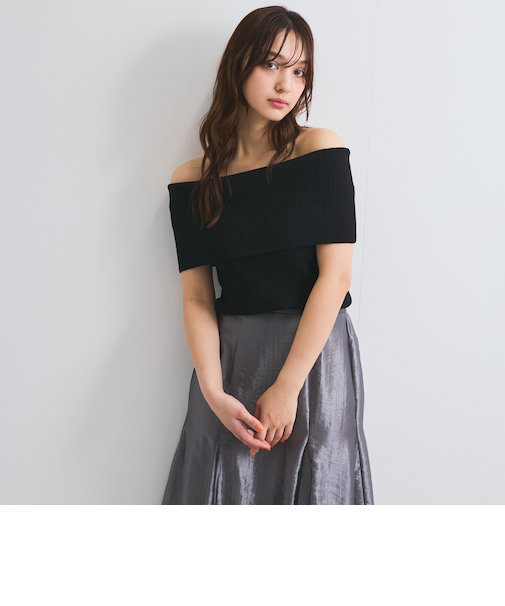 リブニットオフショルプルオーバー≪手洗い可能≫