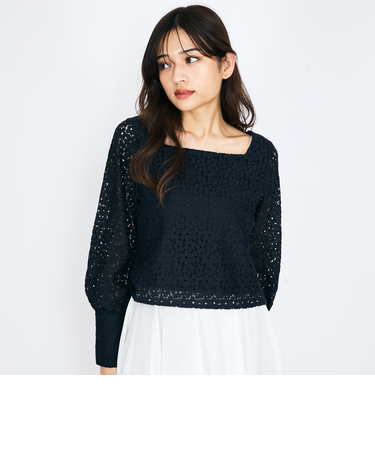 【SHIORI IRIE コラボ】スクエアネックレースブラウス≪手洗い可能≫