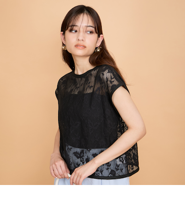 ラッセルレースフレンチスリーブトップス≪手洗い可能≫