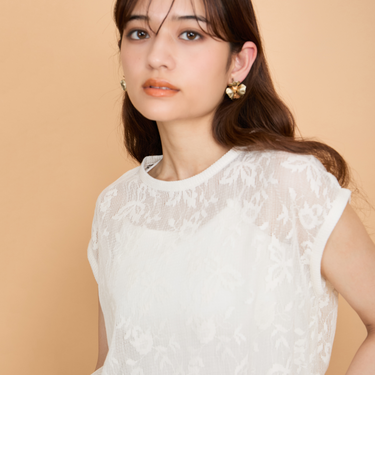 ラッセルレースフレンチスリーブトップス≪手洗い可能≫