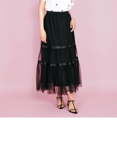 2WAYリボンティアードチュールスカート≪手洗い可能≫