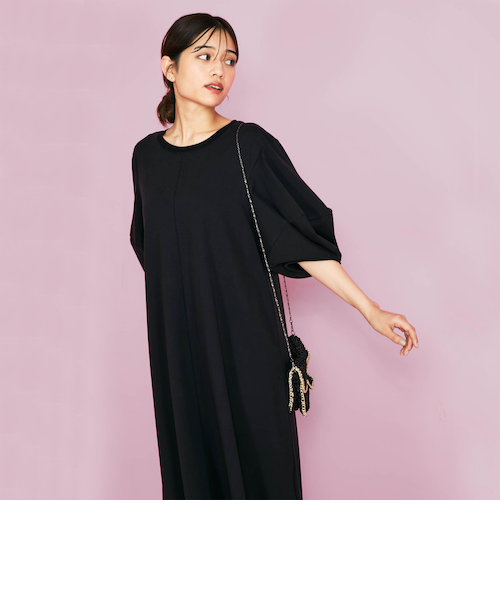 インド 小花柄刺繍パフワンピース/バックオープンワンピース