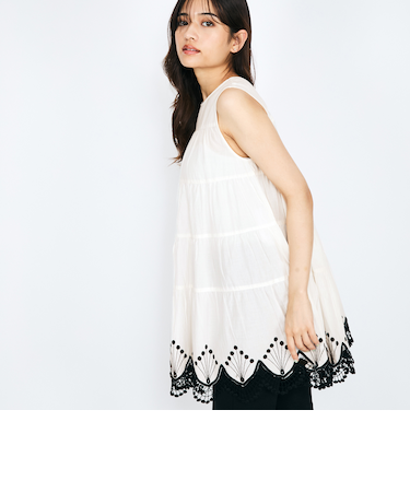 スカラップ刺繍チュニックブラウス≪手洗い可能≫