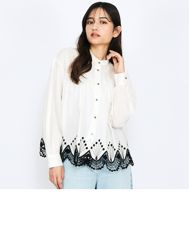 スカラップ刺繍レースブラウス≪手洗い可能≫