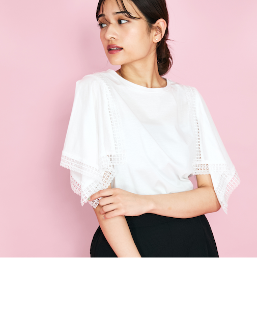 レース使いスリーブシルケットカットソー≪手洗い可能≫