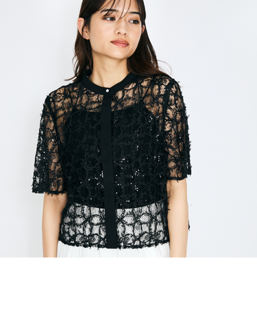 スパンコールチュールブラウス≪手洗い可能≫