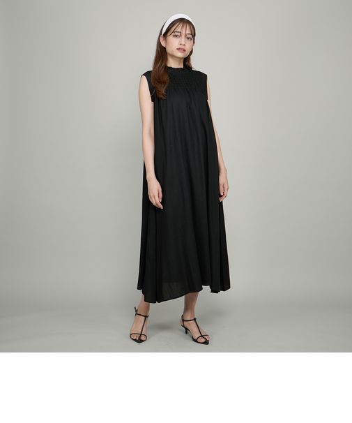 レーヨン麻シャーリングトップワンピース≪洗濯機で洗える≫