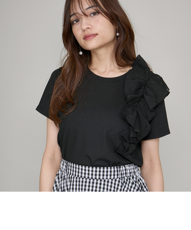 アシメショルダーフリルTシャツ≪手洗い可能≫